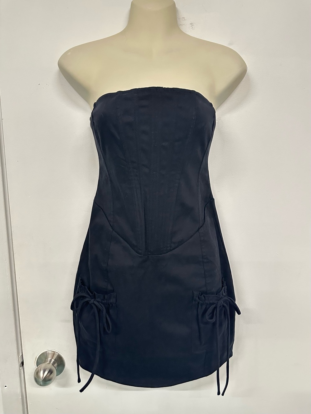 White Fox Black Corset Mini Dress Strapless Bodycon Cotton Stretch Fits Small